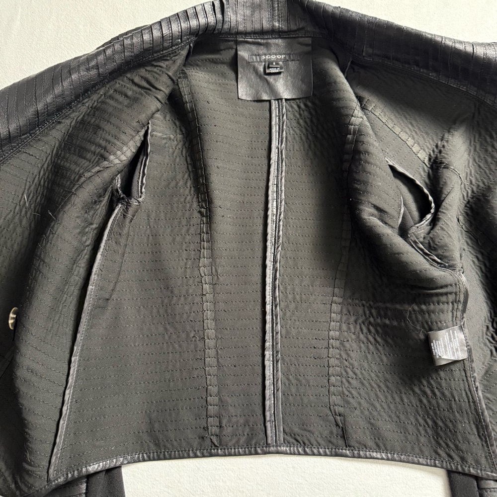 SCOOP NYC Black Textured Genuine Leather Jacket Moto Chic Asymmetrical Size S - Picture 8 of 16